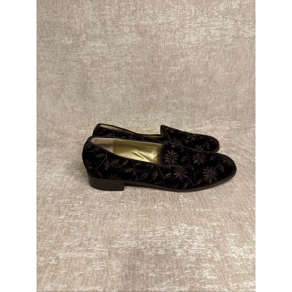 Yves Saint Lauren Women's Velvet Embroidered Floral Loafer Shoes Brown Size 9.5 - Picture 4 of 10